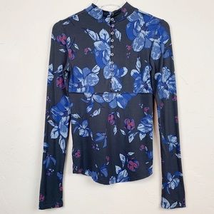 FREE PEOPLE LS Sleek Floral Button Top S